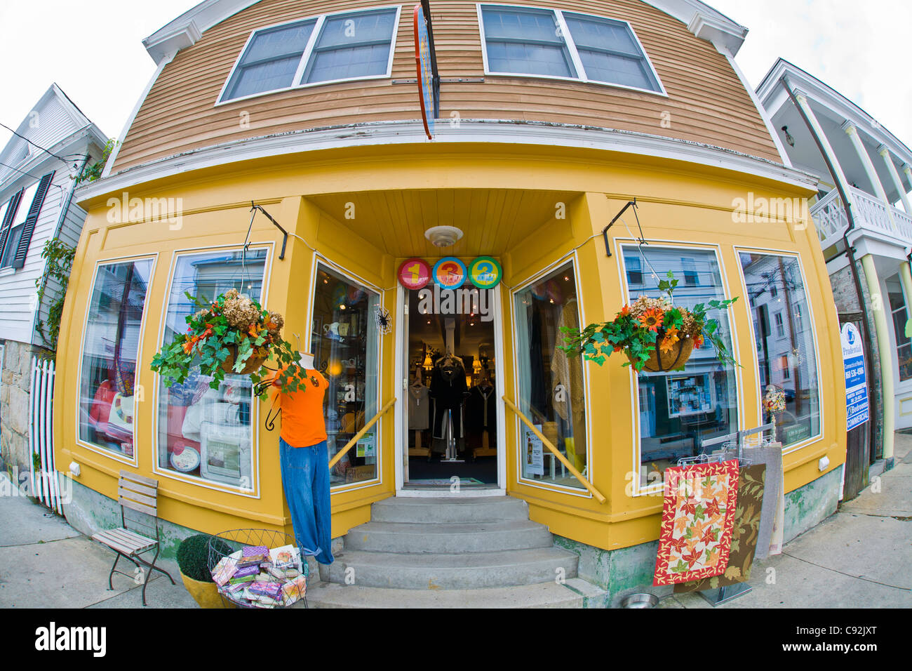 Shopping and dining downtown area of old Stonington Connecticut Stock