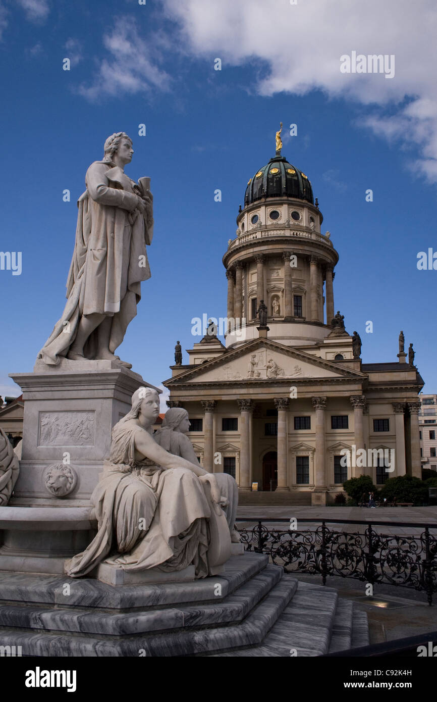 Statue of Germany's poet Friedrich Schiller in the heart of the Gendarmenmarkt in Berlin. Stock Photo