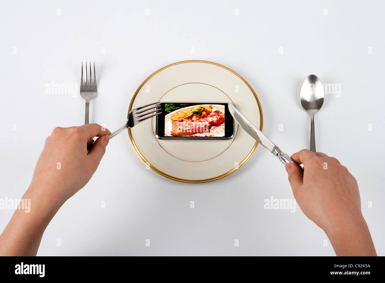 Fork knife plate smart phone hi-res stock photography and images - Alamy