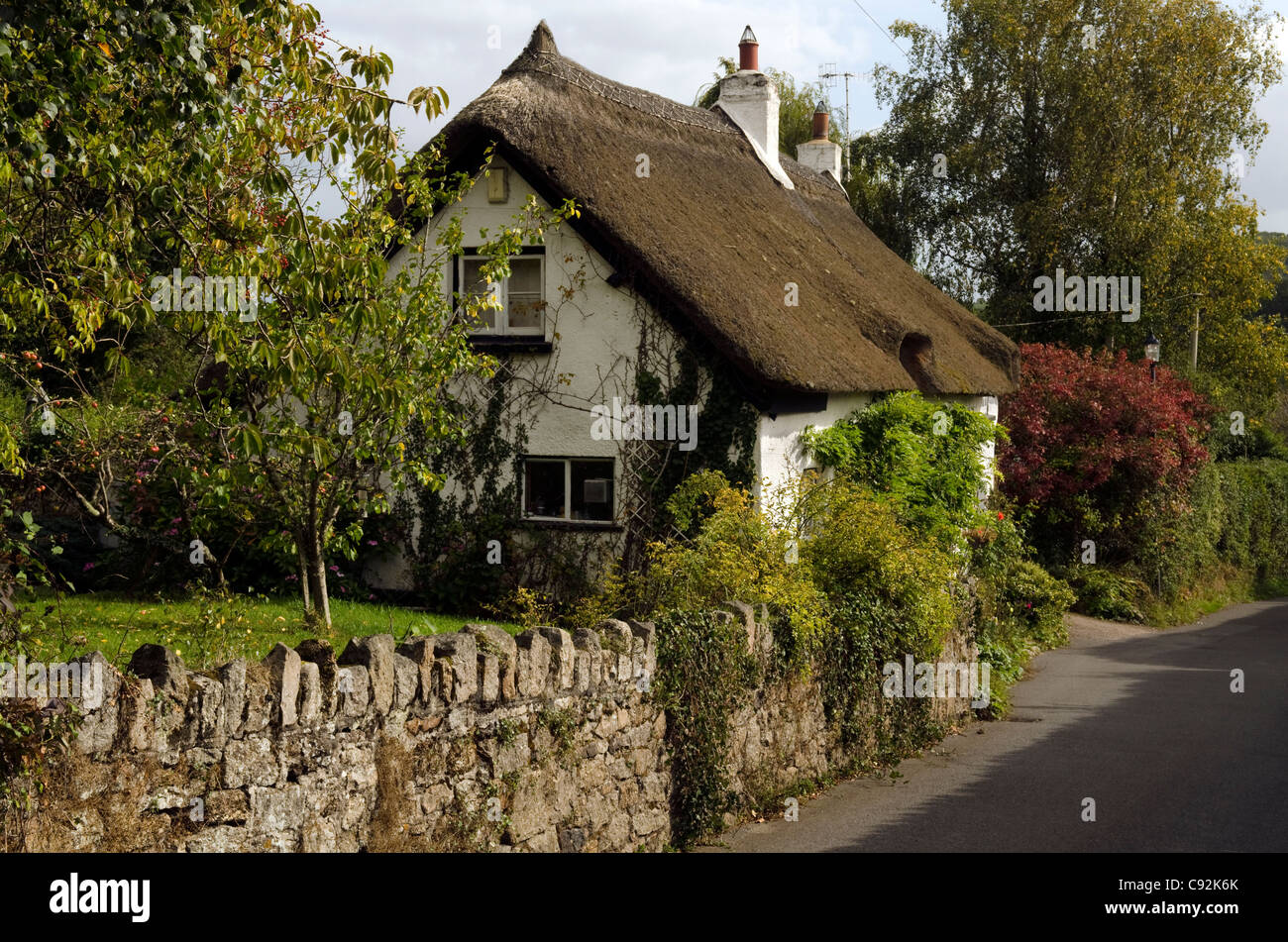 A thatched and cob cottage Dunsford village Devon UK Stock Photo Alamy