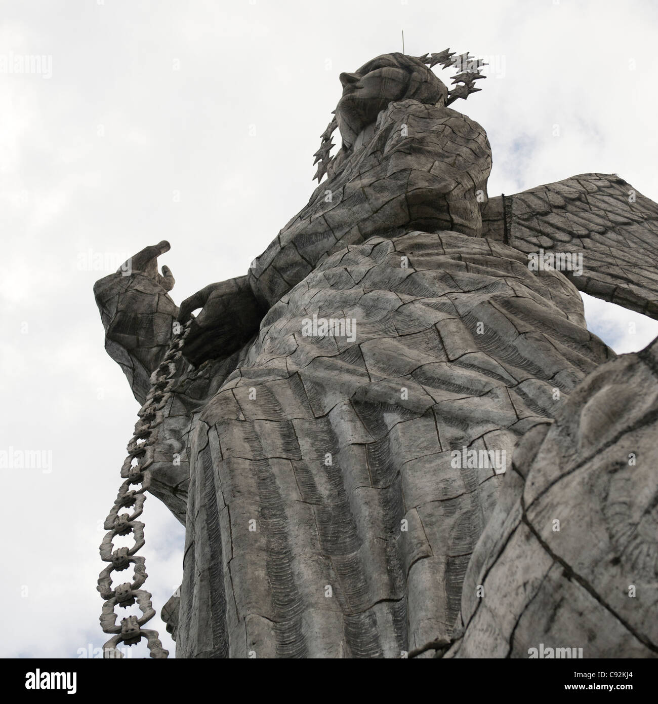 Low angle view of the statue of winged Virgin Mary of Quito, El Panecillo Hill, Quito, Ecuador Stock Photo