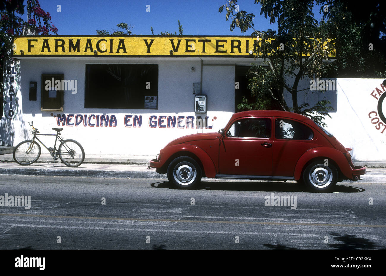 A red Volkswagen car in Todos Santos, Baja California, Mexico Stock Photo