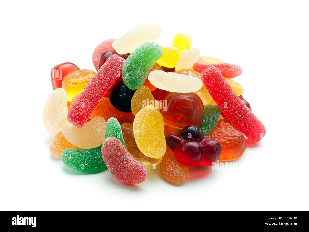 heap of wine gums and jelly beans on white background Stock Photo Alamy