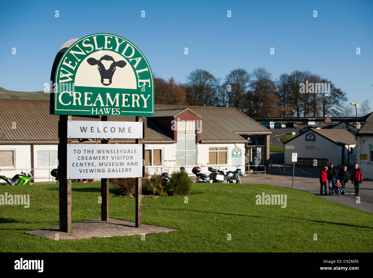 Wensleydale creamery cheese factory at Hawes Yorkshire Dales National Park England UK. The sign