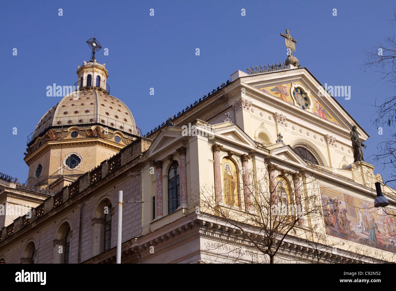 The ornate facade of the Catholic church of San Gioacchino opened in 1898 situated in Via Pompeo Magno in the Prati district of Stock Photo