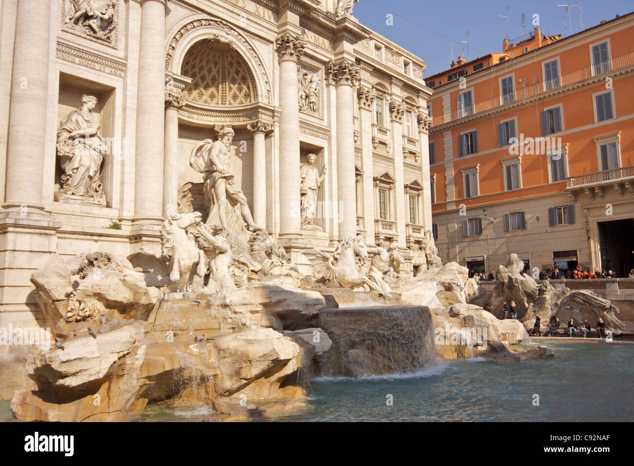 View of the Trevi Fountain (Fontana di Trevi) - a Baroque fountain designed by Niccolo Salvi and commenced in 1732 taking 30 Stock Photo