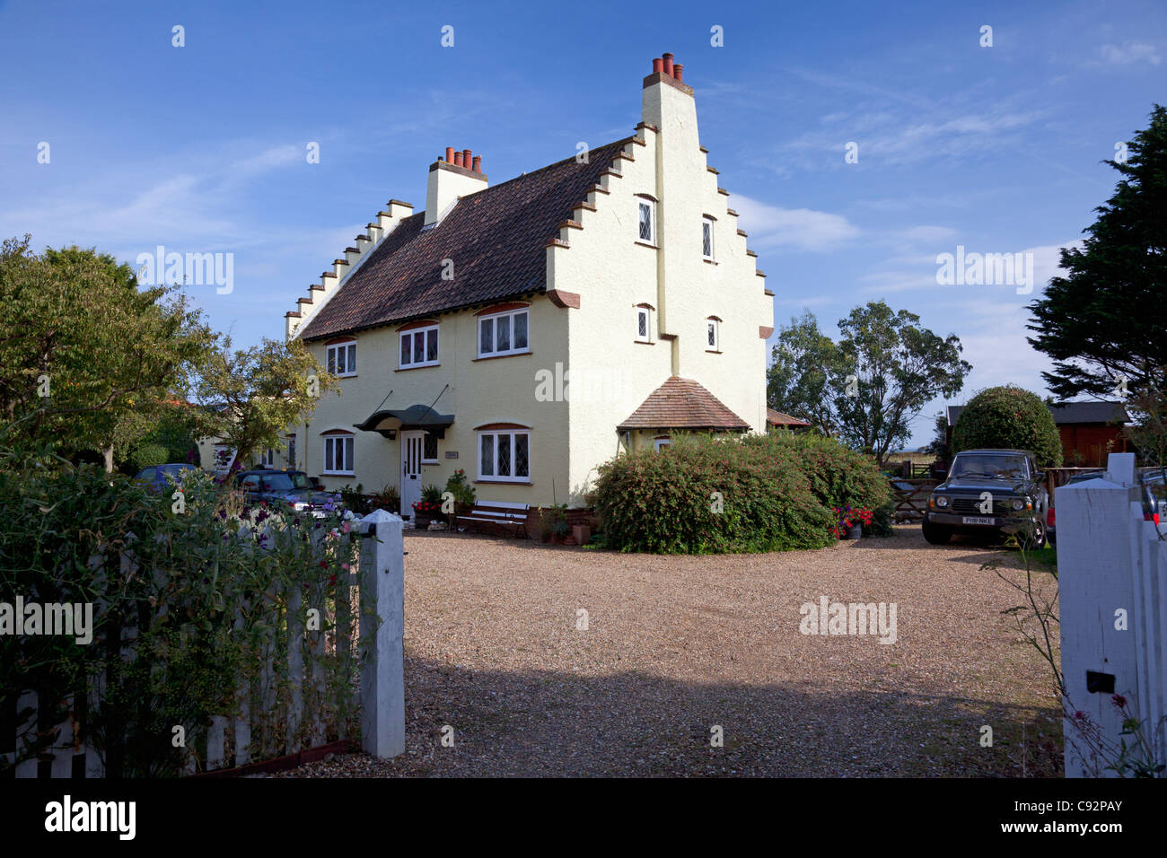 Large house with stepped gables in village centre, West Runton, Norfolk Stock Photo