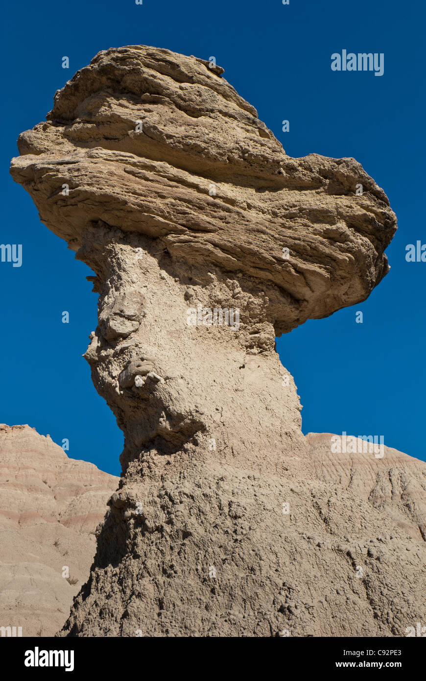 Balancing rock, Badlands National Park, South Dakota. Stock Photo
