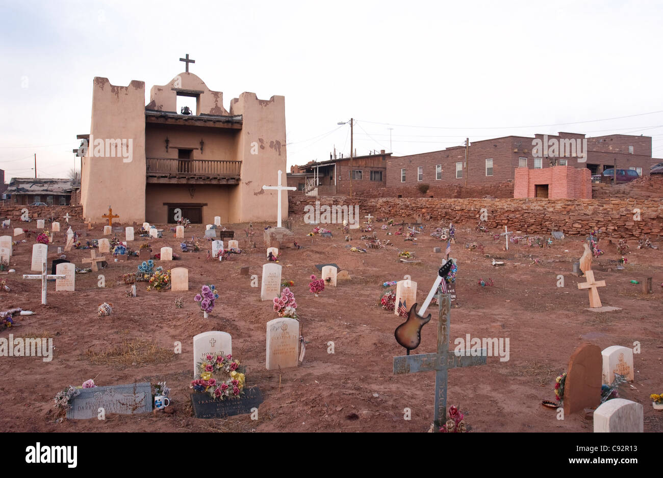 Mission church and cemetery at Zuni pueblo, small town of Native