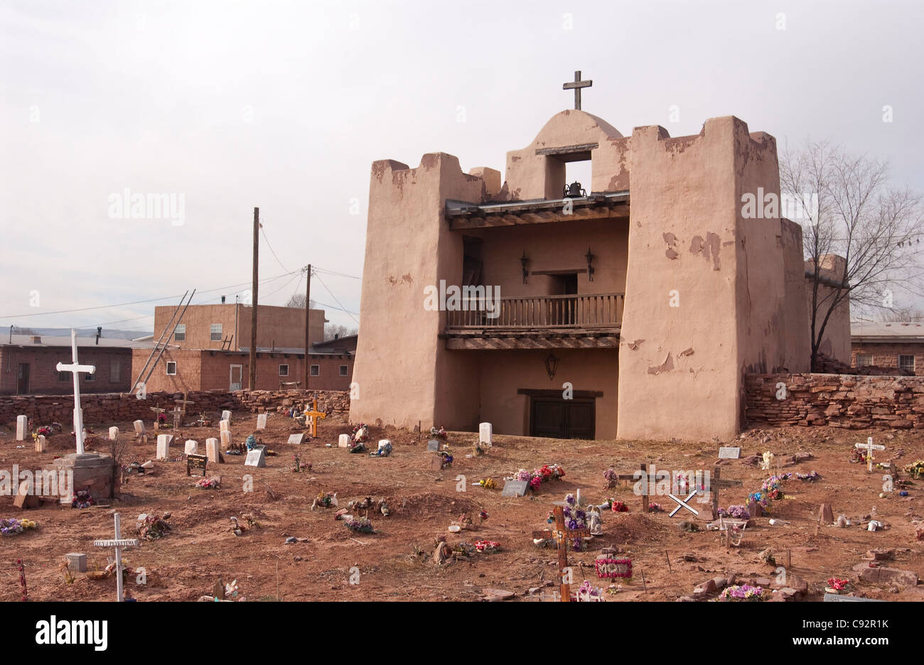Mission church and cemetery at Zuni pueblo, small town of Native