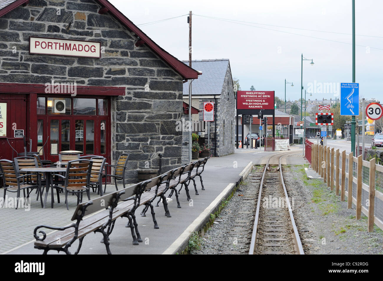 porthmadog railway station showing the line used for the journey to
