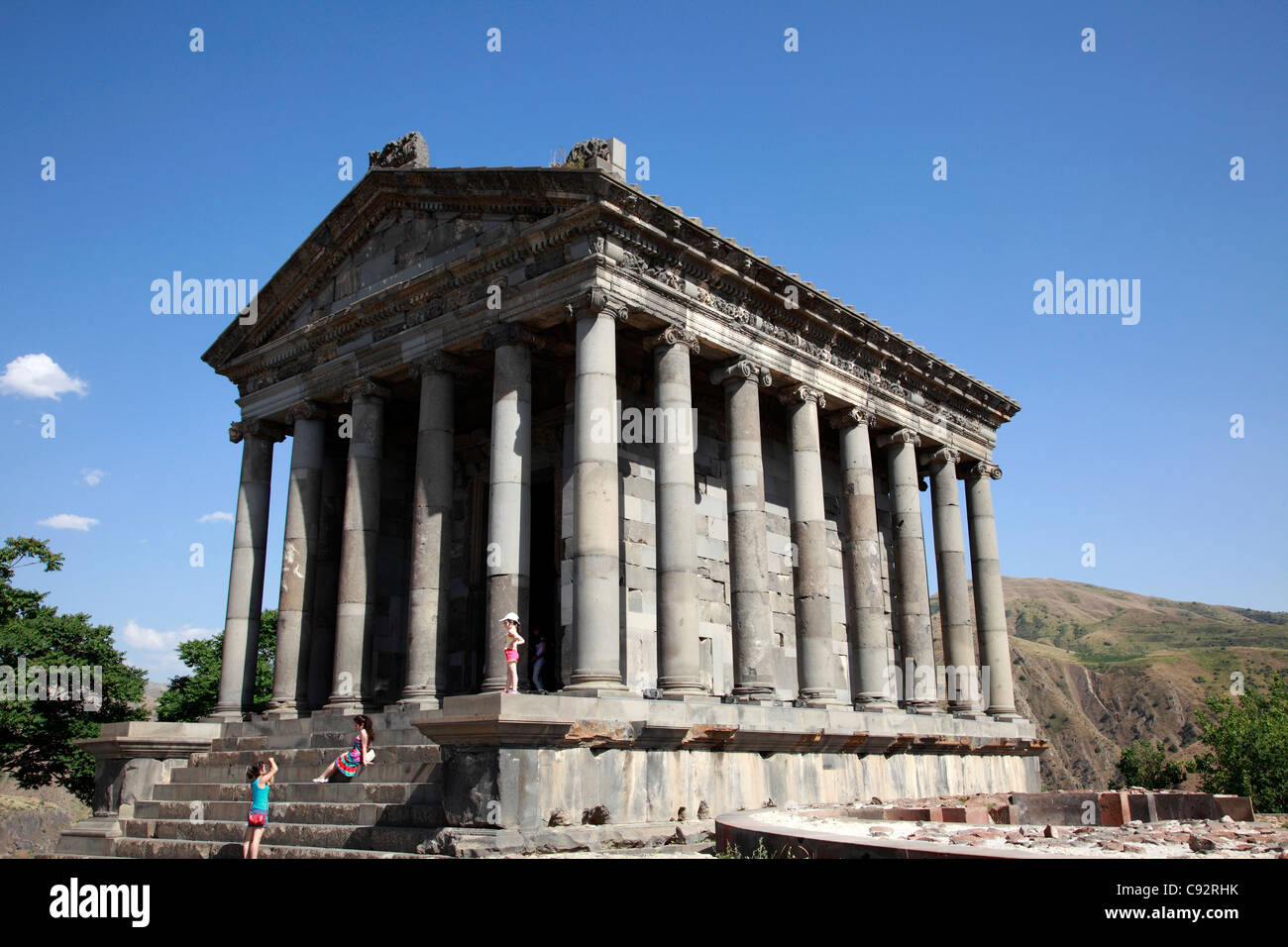 The temple at Garni is one of the most famous archaeological sites in Armenia. Stock Photo