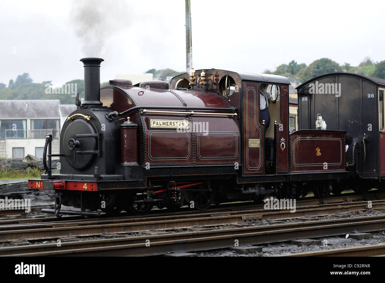 Palmerston No 4 Steam Locomotive At Porthmadog Station Gwynedd North   Palmerston No 4 Steam Locomotive At Porthmadog Station Gwynedd North C92RNR 