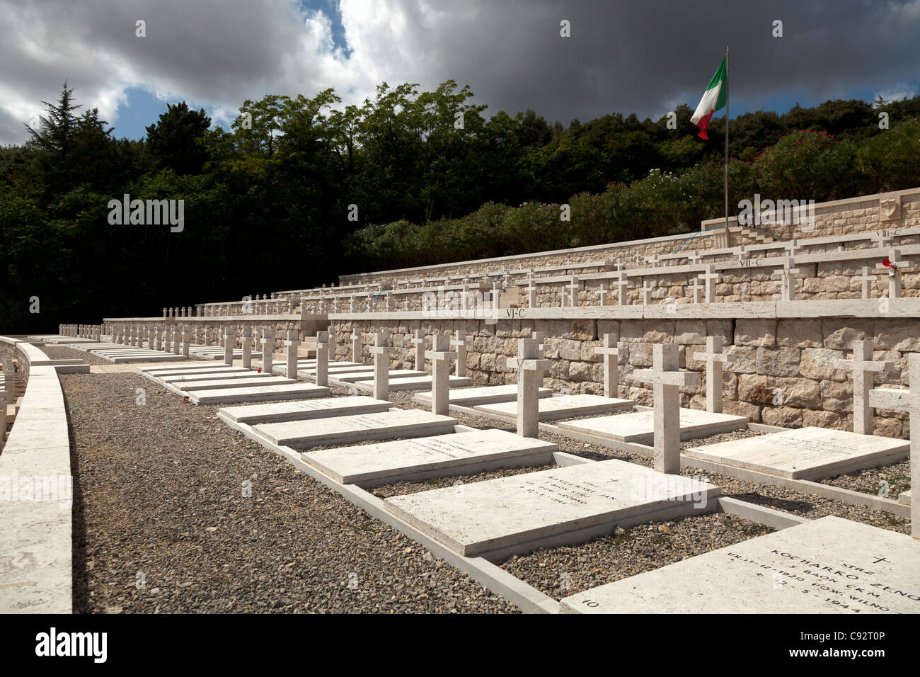 rows of graves at The Polish Cemetery at Monte cassino Stock Photo