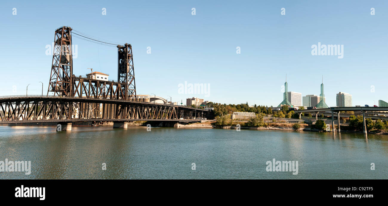 Portland Town City Oregon Steel Bridge across Willamette River United States of America USA Stock Photo