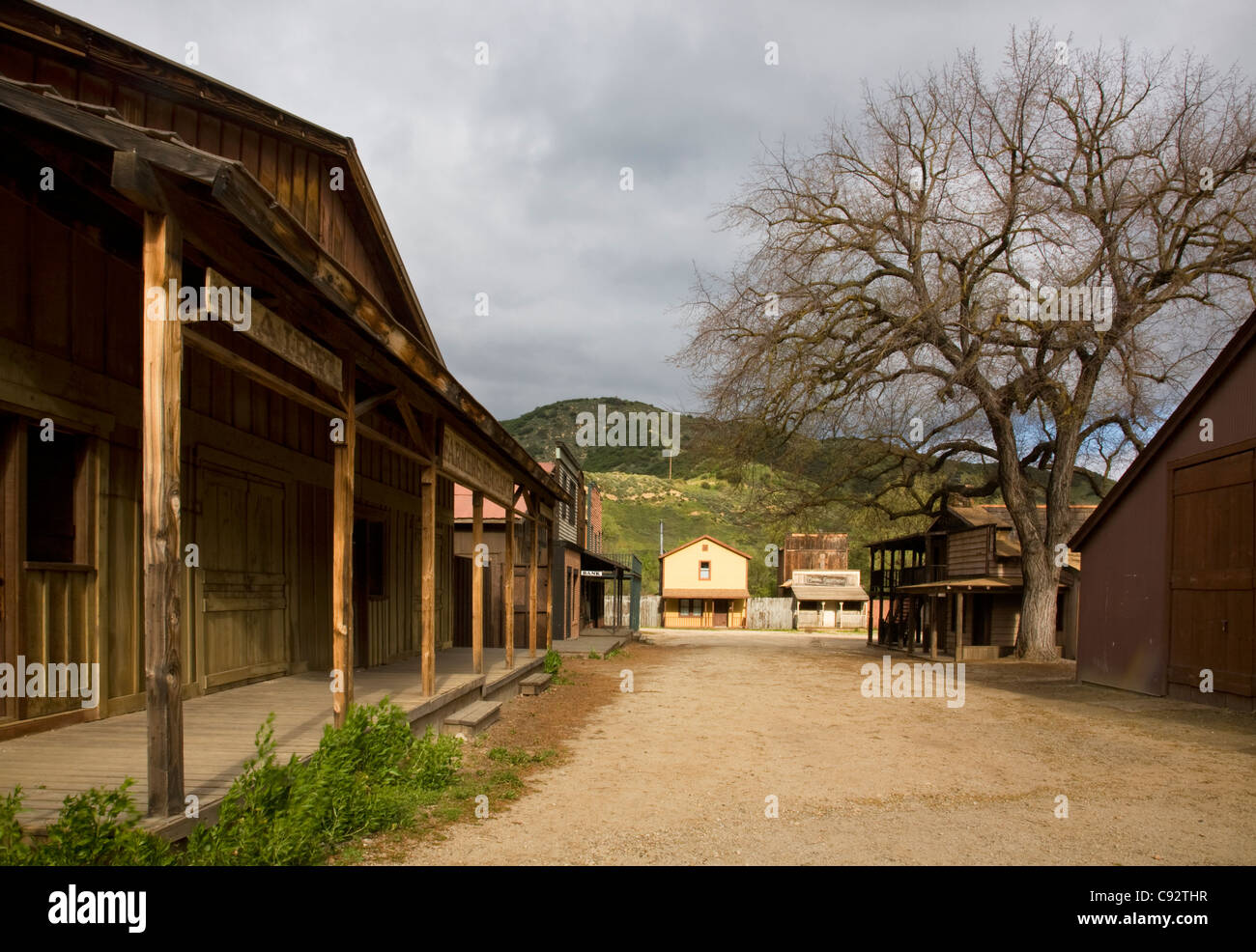 CALIFORNIA - Old western town built as a set at the Paramount Ranch in the Santa Monica Mountains National Recreation Area. Stock Photo