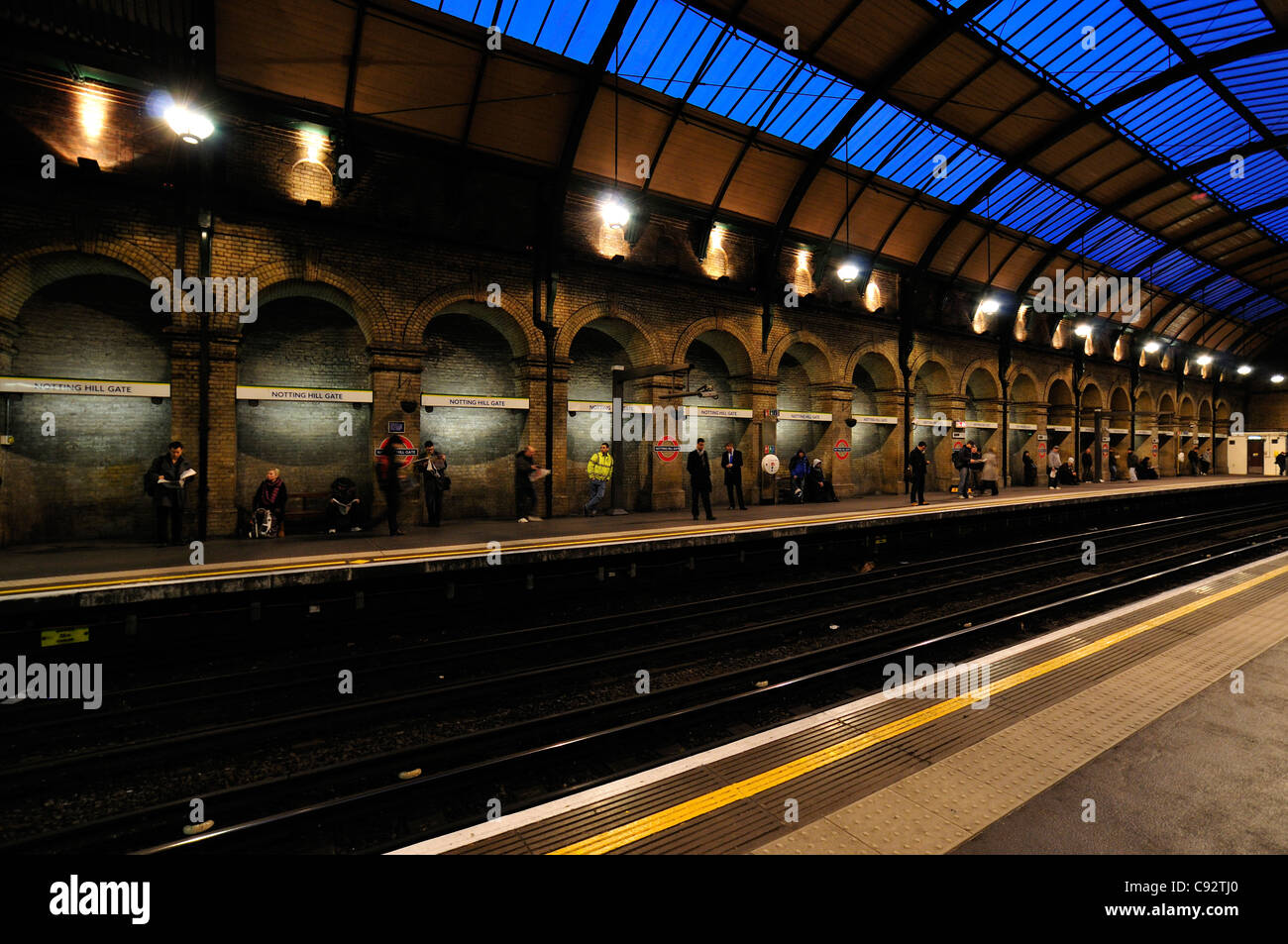 The platform at Notting Hill Gate tube station in London in the early