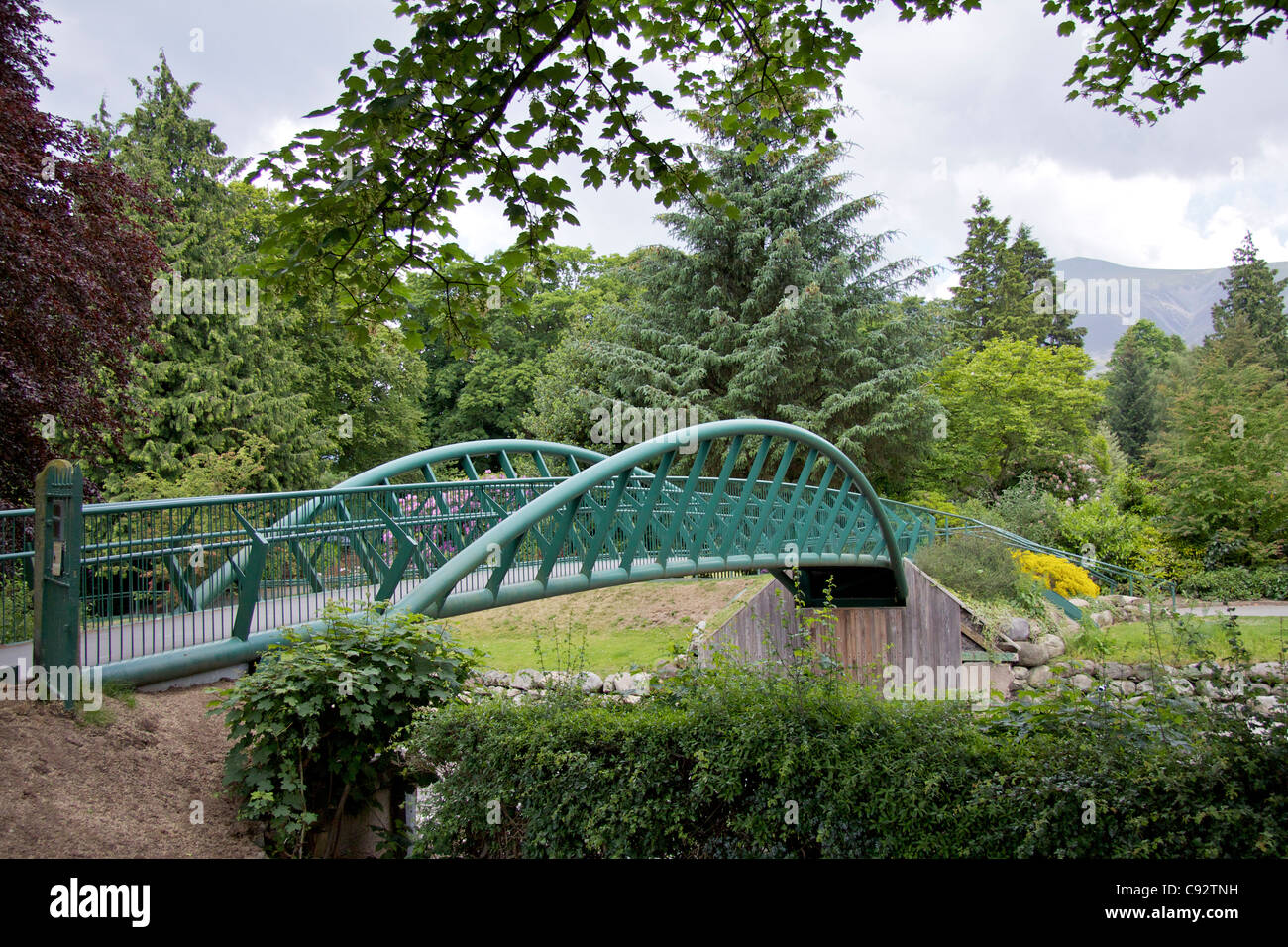 Wivell Bridge in Keswick was built in 2006 replacing the old bridge washed away by the 2005 floods in the Lake District. Stock Photo