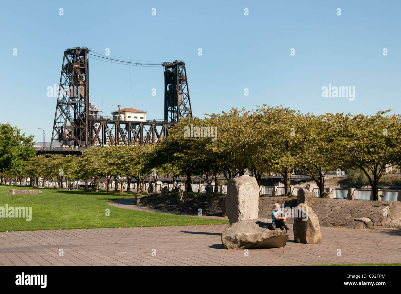 Portland Town City Oregon Steel Bridge across Willamette River United States of America USA Stock Photo