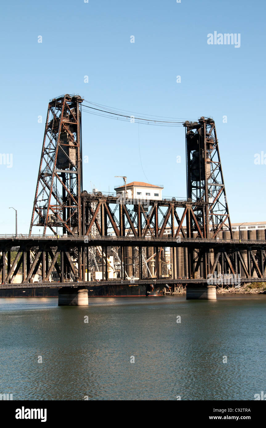 Portland Town City Oregon Steel Bridge across Willamette River United States of America USA Stock Photo