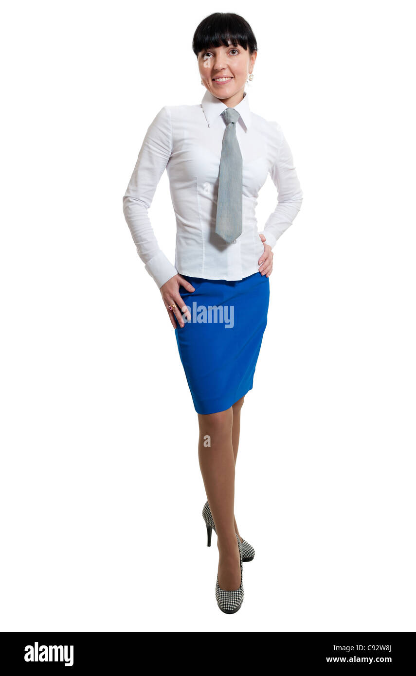 blue skirt and white shirt