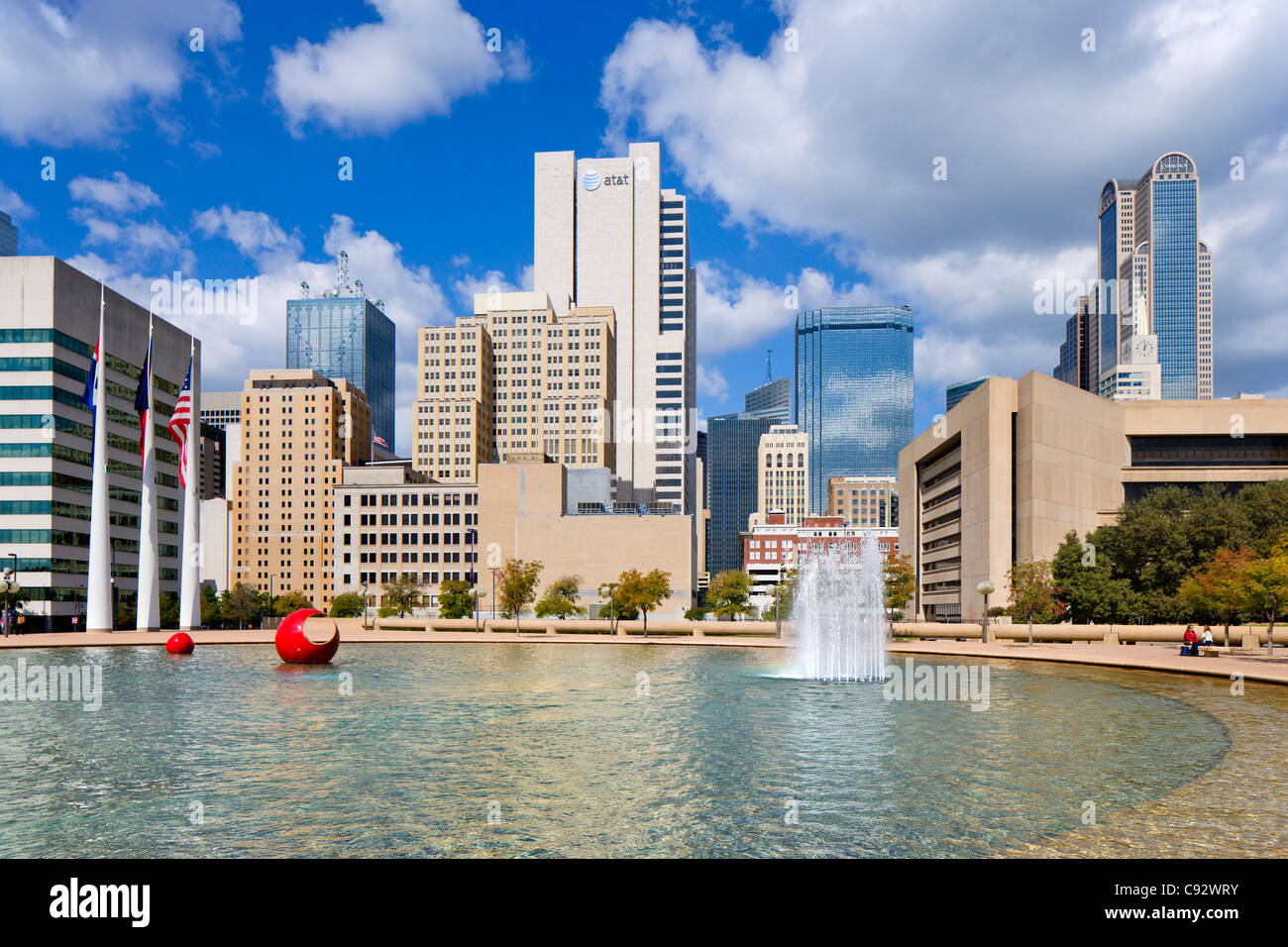 The city skyline from outside City Hall, City Hall Plaza, Dallas, Texas, USA Stock Photo