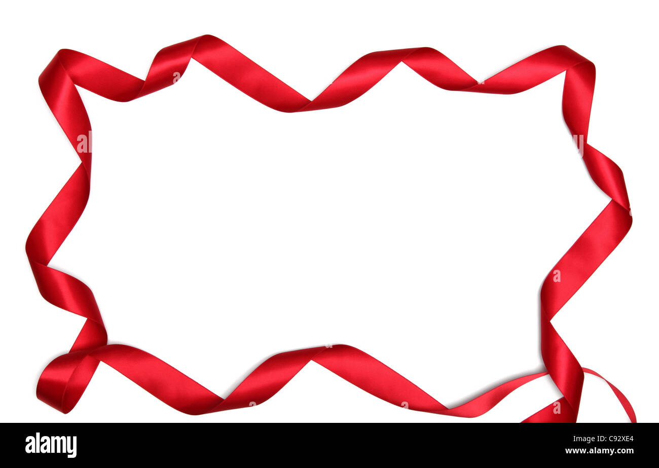Red ribbon frame on white background with copy space. Stock Photo