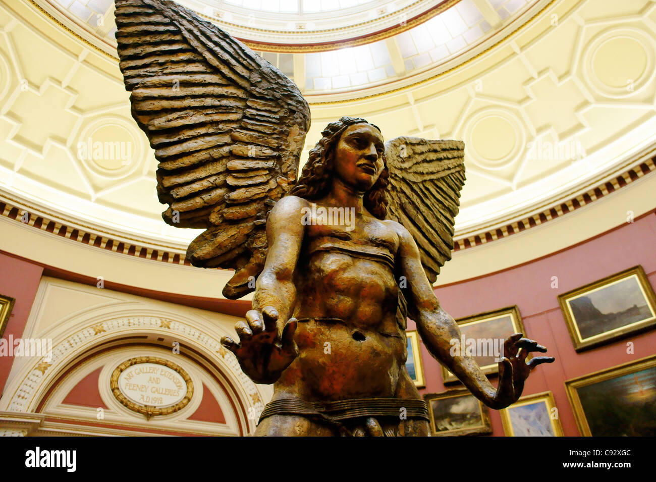 The Archangel Lucifer bronze statue by sculptor Sir Jacob Epstein in the round gallery of