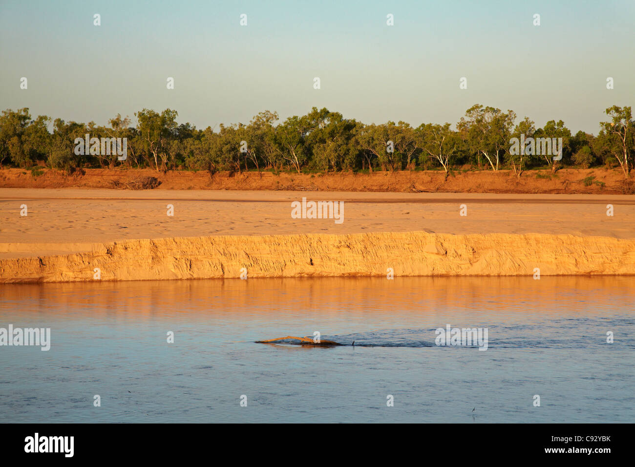 Sand bank and Fitzroy River, Fitzroy Crossing, Kimberley Region, Western Australia, Australia Stock Photo