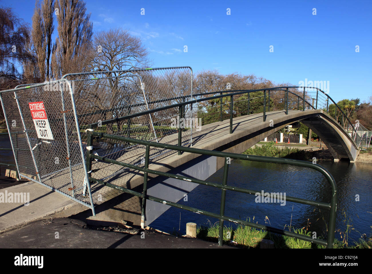 general view shows quakedamaged homes across the Avon river that runs