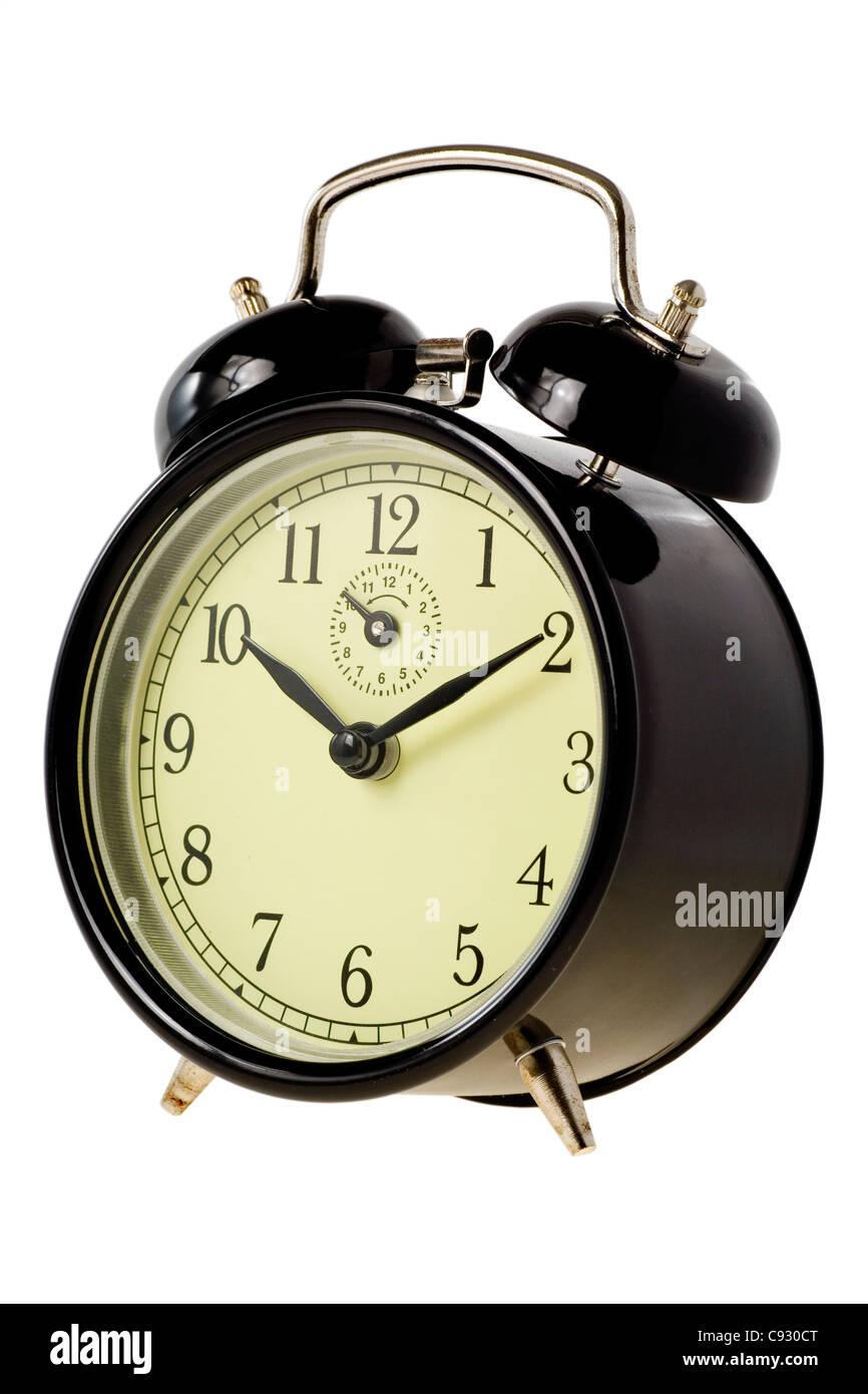 Retro alarm clock isolated on white background Stock Photo - Alamy
