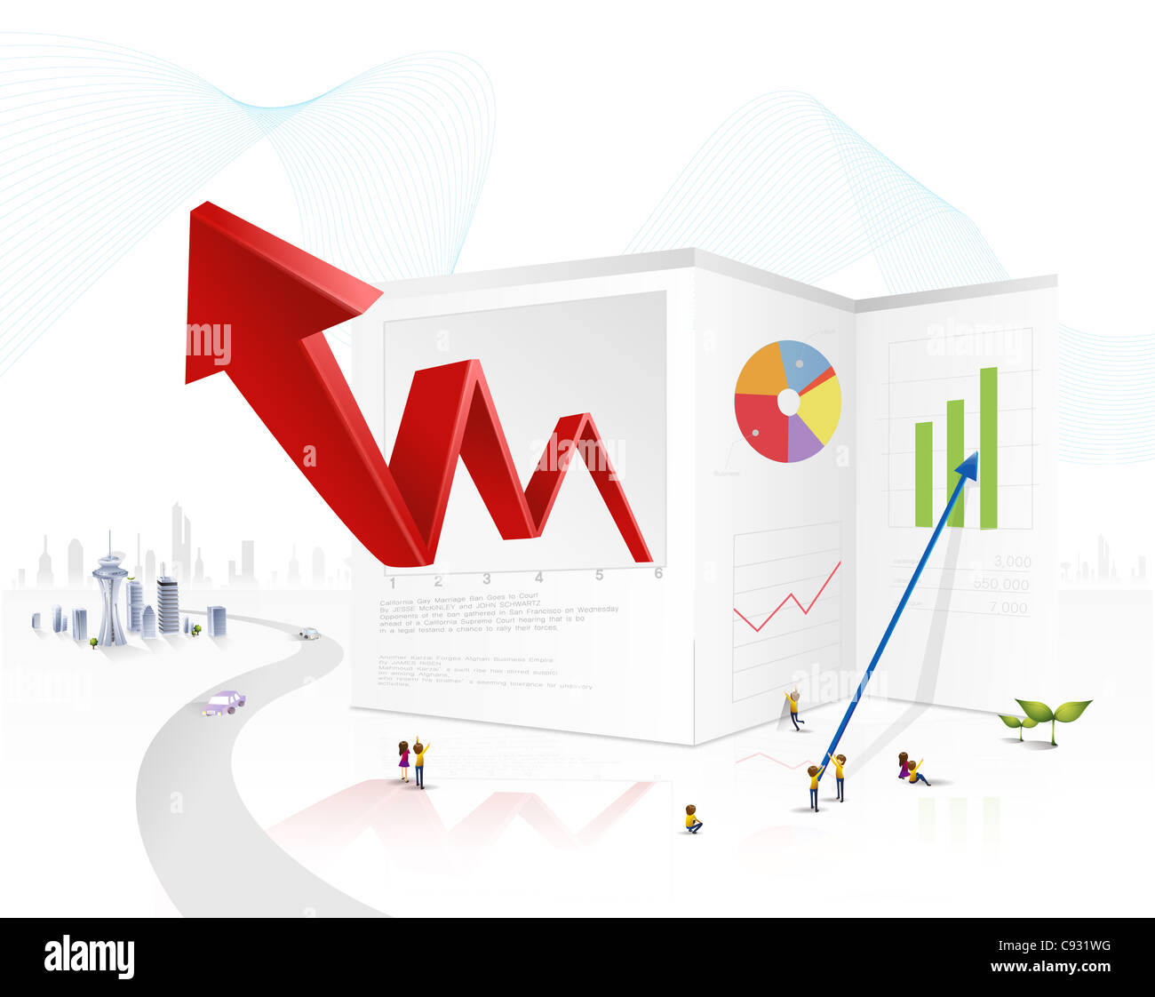 Presentation of line graph and pie chart Stock Photo - Alamy