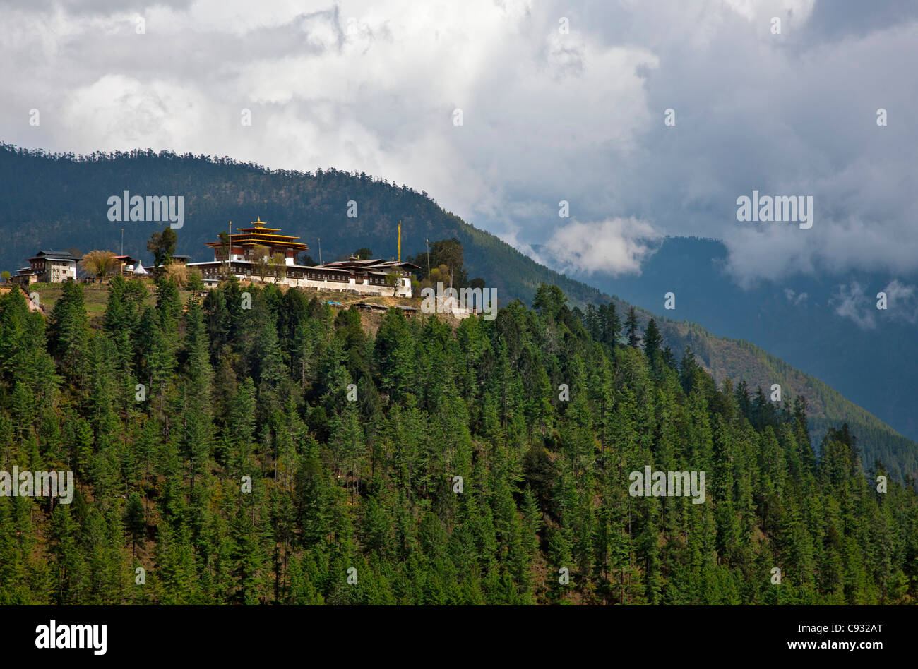 The Gangte Goemba monastery was founded in 1613 at the head of the Phobjikha Valley. Stock Photo