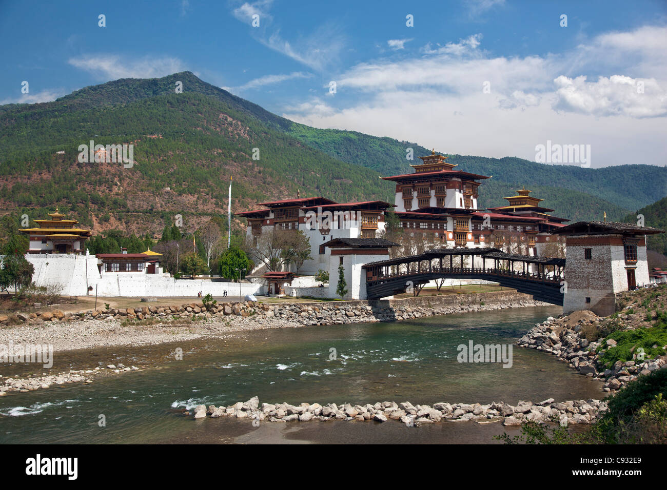 The 17th century Punakha Dzong is the second oldest and second largest dzong in Bhutan. Stock Photo