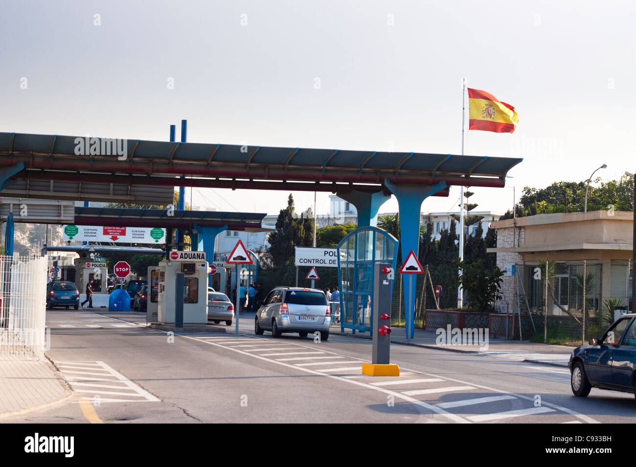 Frontier between Gibraltar and Spain. La Linea de la Concepcion, Spain. Stock Photo