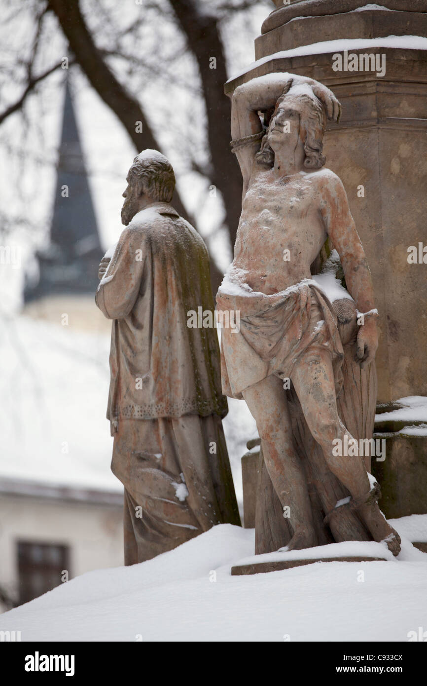 Nove Mesto, East Bohemia, Czech Republic; Sculptures in the historical centre Stock Photo