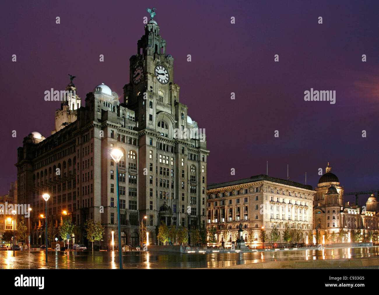 The Royal Liver Building is a Grade I listed building located in Liverpool, England. Stock Photo