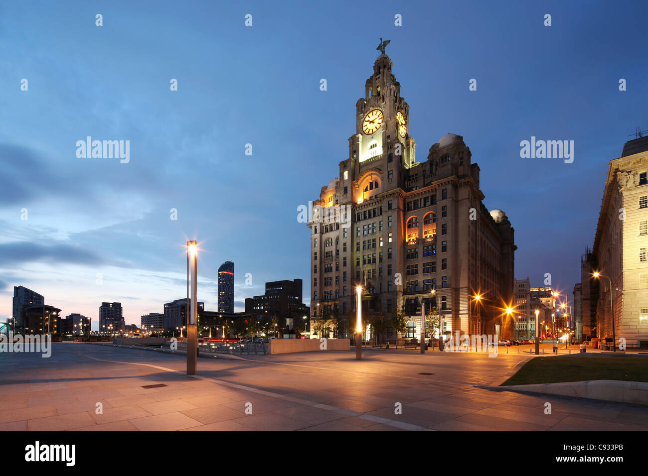 The Royal Liver Building is a Grade I listed building located in Liverpool, England. Stock Photo