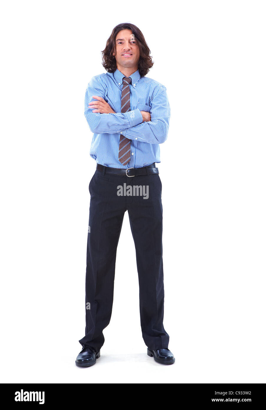 Photo of smart businessman looking at camera over white background ...