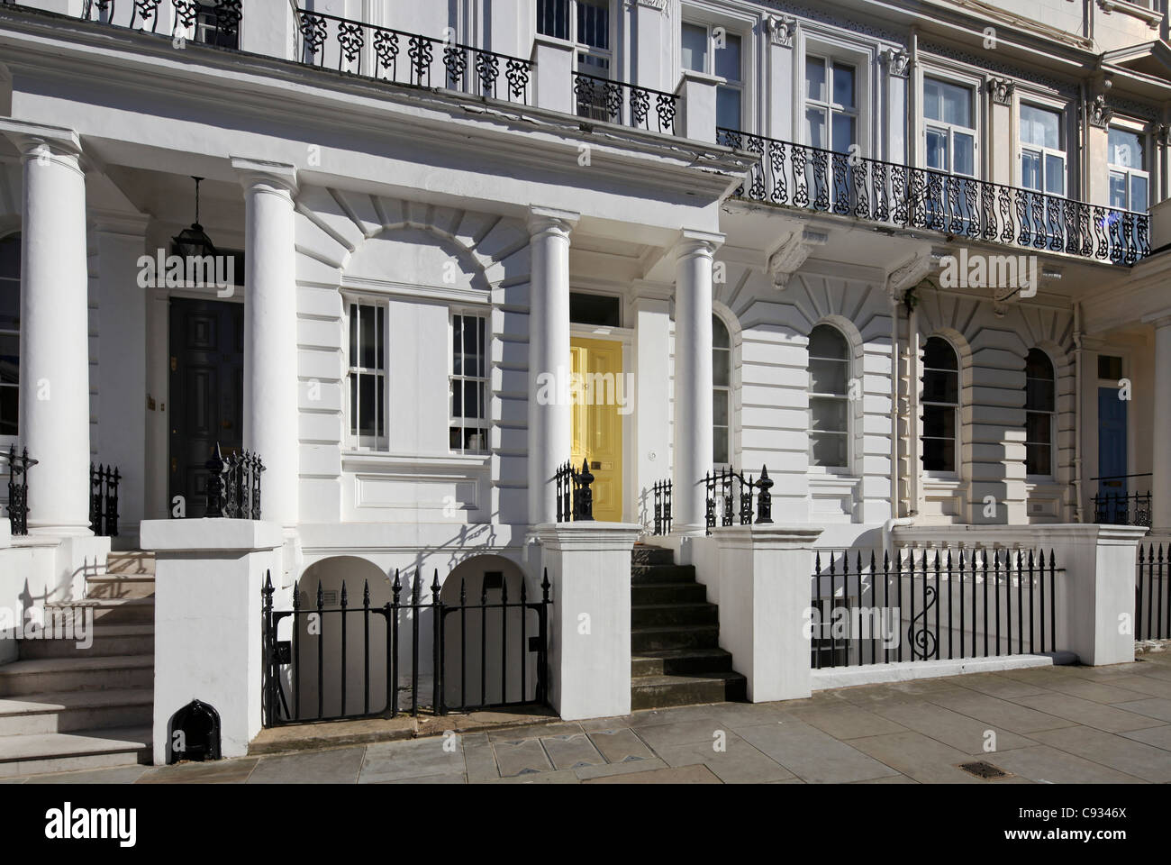 A wealthy street in the neighborhood of Notting Hill in London. Stock Photo