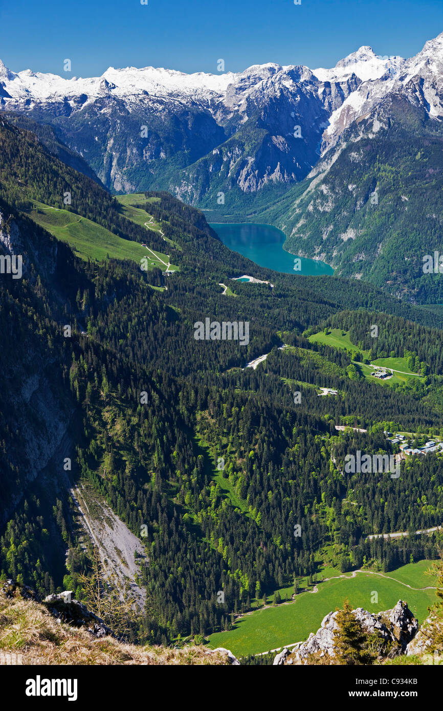 Panoramic view of the Konigsee Lake, Berchtesgaden National Park, Obersalzburg, Bayern, Germany. Stock Photo