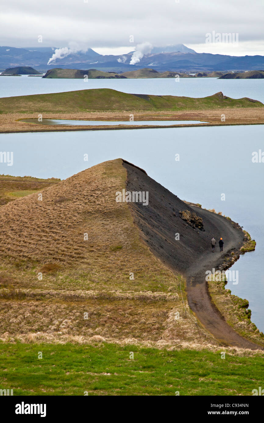 The volcanic landscape at the southern end of Lake Myvatn, which is preserved as a national natural monument. Stock Photo