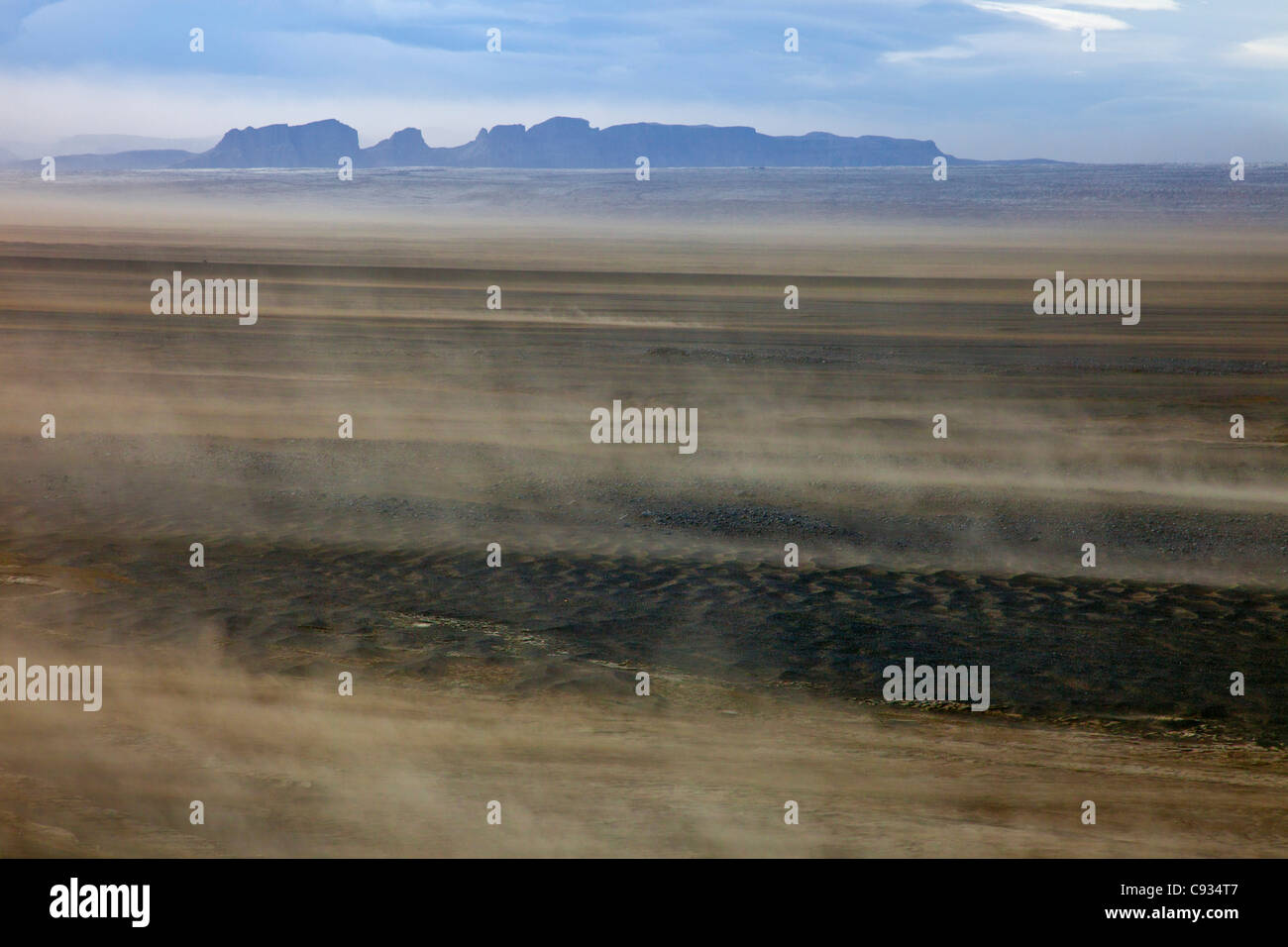 A dust storm of fine volcanic dust whipped up by strong winds across ...