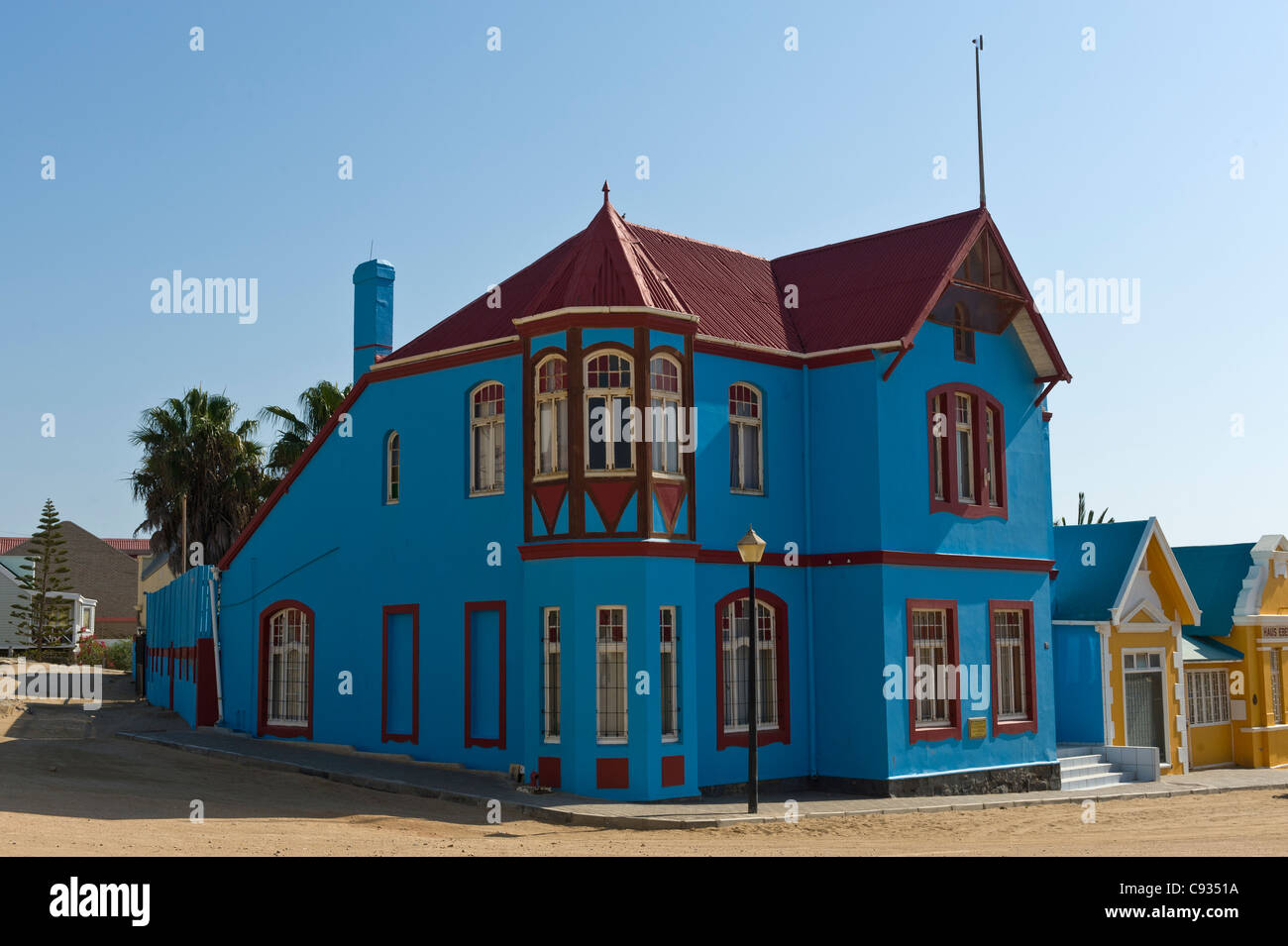 House Gruenewald built in 1910 built with burnt - bricks in Luederitz Namibia Stock Photo