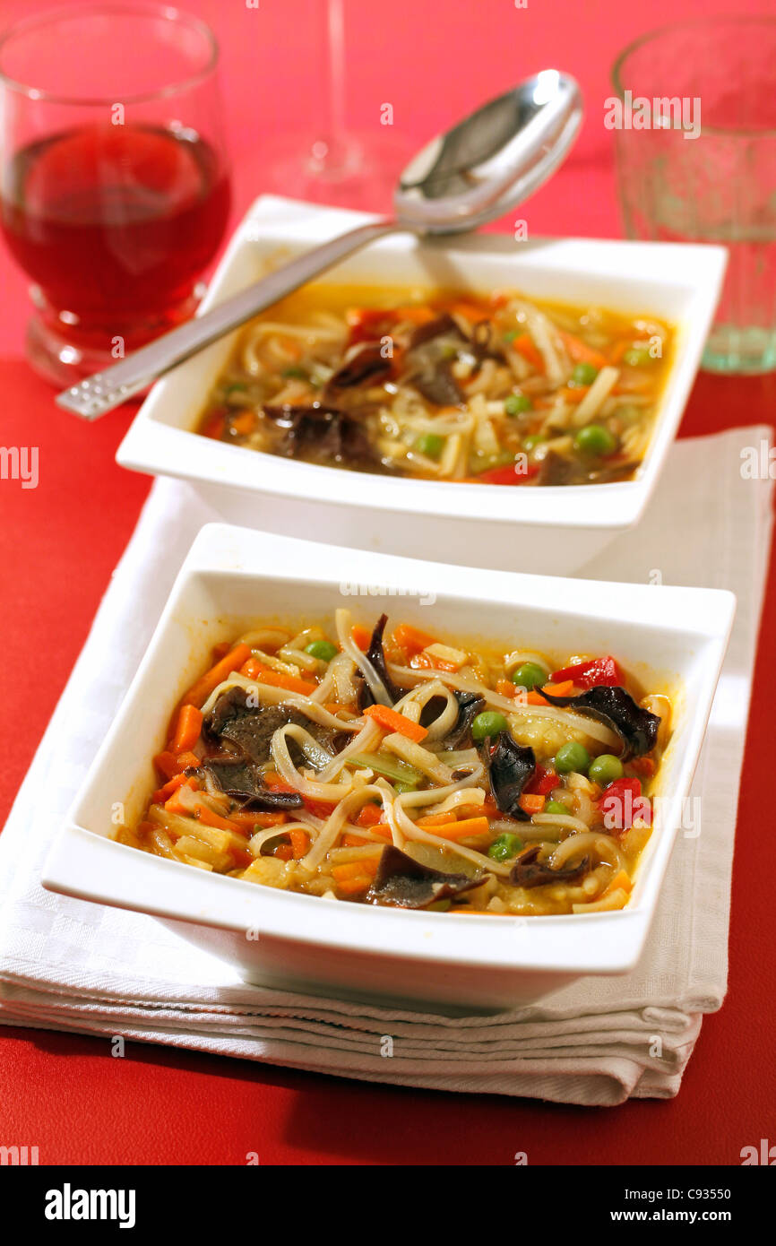 Chinese soup with vegetables and mushrooms. Recipe available Stock