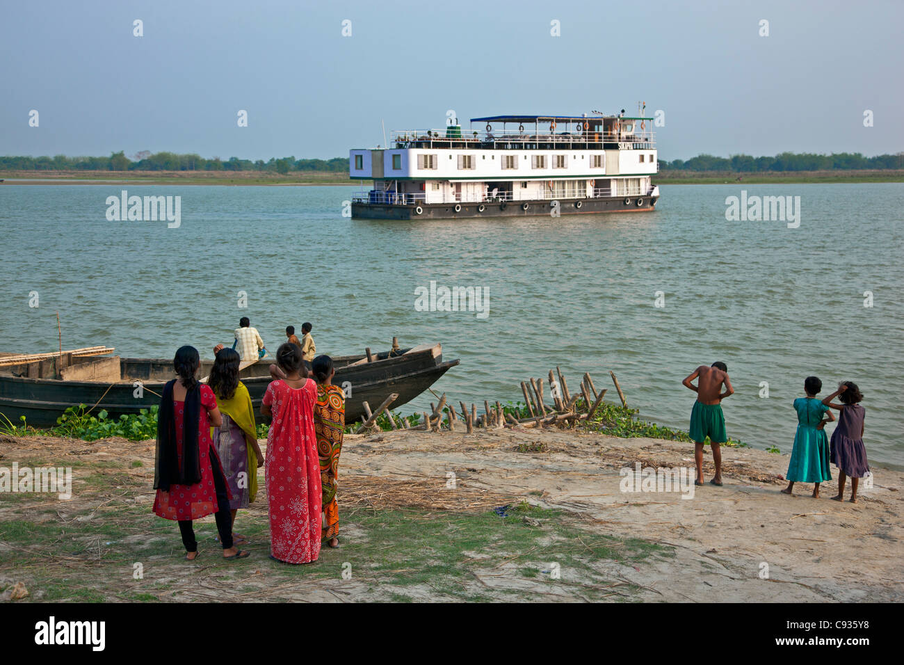 Built in 2006, RV Sukapha, a 12-cabin river boat takes passengers in comfort on cruises up the Hooghly River. Stock Photo