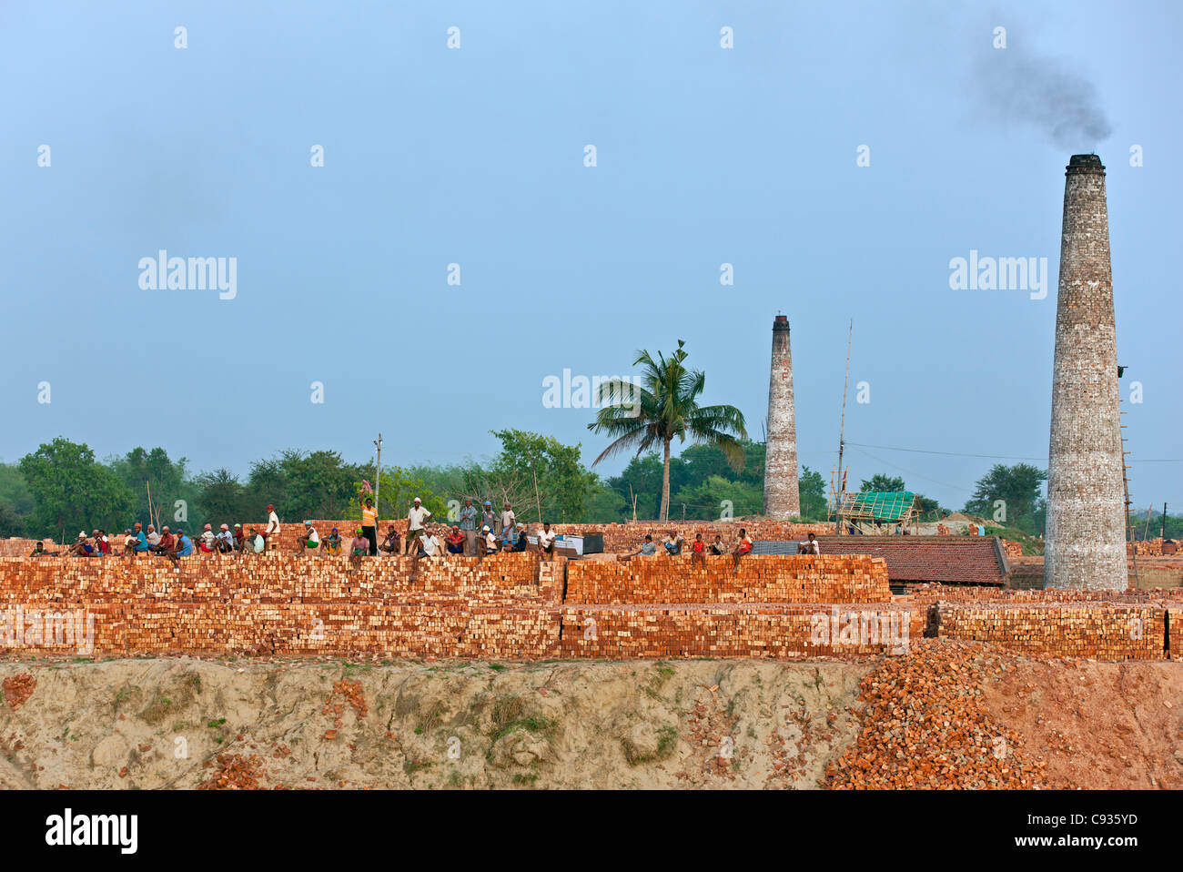 A large brick works near Kalna on the banks of the Hooghly River. Stock Photo