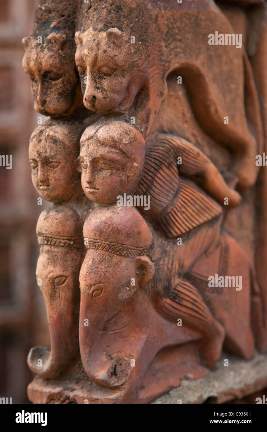 Some of the terracotta ornamentation on the magnificent Lalji Temple at Kalna. Stock Photo
