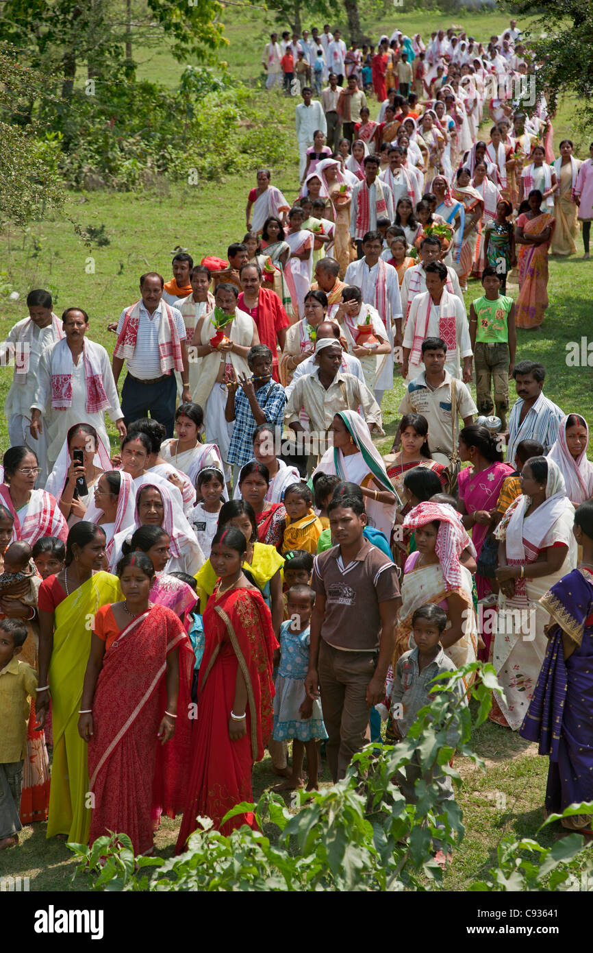 A Hindu religious procession to celebrate the opening of a new Shiva Temple at Raha, Nagoan. Stock Photo