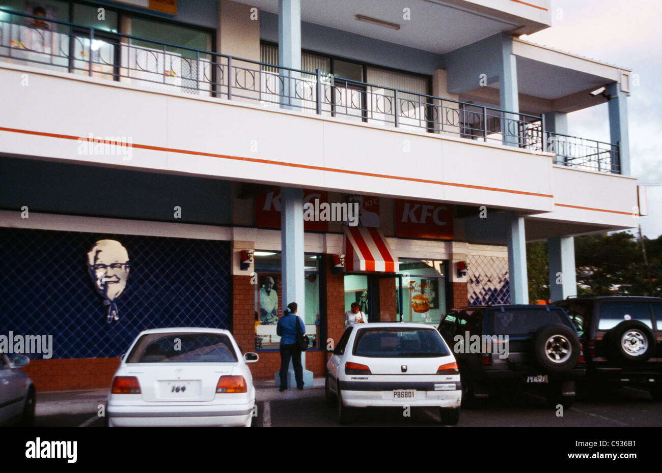 Rodney Bay St Lucia Cars Parked Outside Rodney Bay Mall Kentucky Fried Chicken (KFC) Restaurant Stock Photo